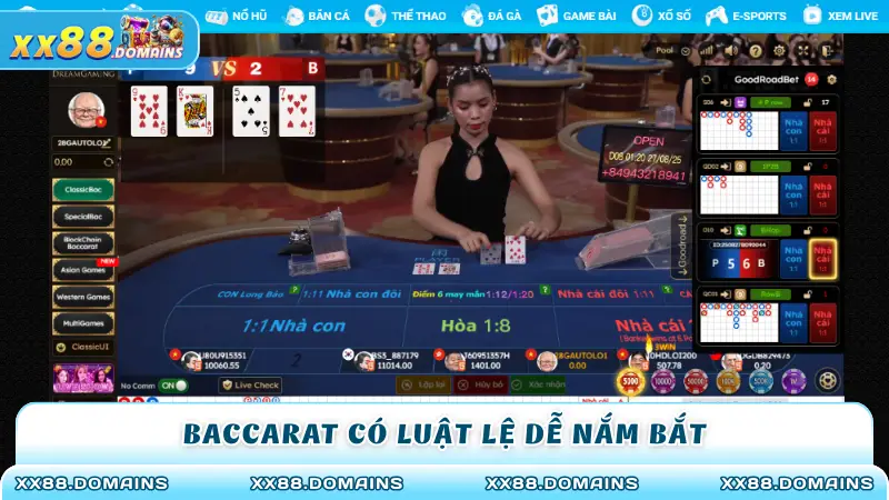 Baccarat có luật lệ dễ nắm bắt
