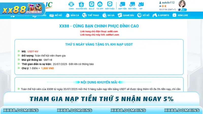 Tham gia nạp tiền thứ 5 nhận ngay 5%